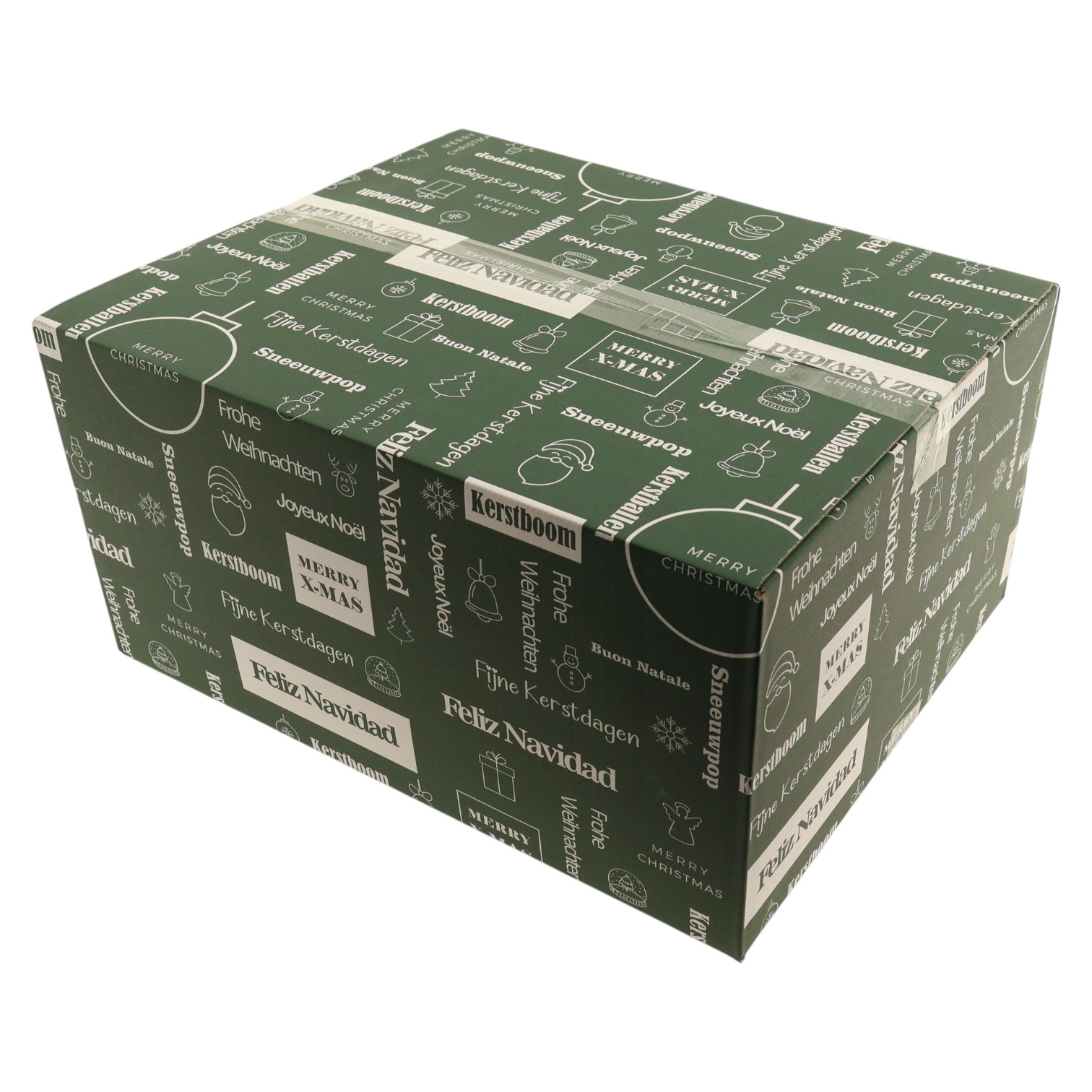 Kerstdoos tekst groen-wit | 490 x 390 x 250 mm