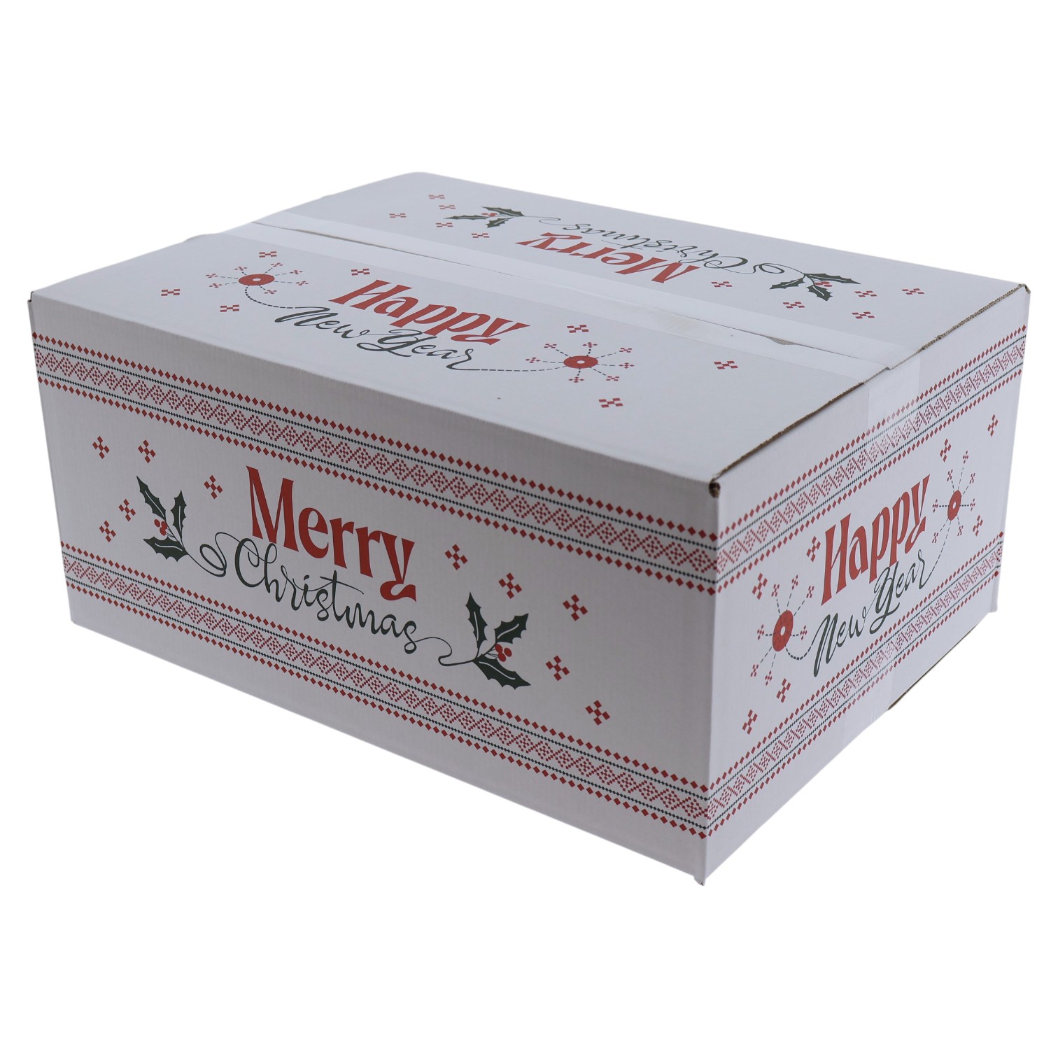 Kerstdoos hulst wit-groen-rood | 390 x 290 x 175 mm